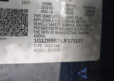 2018 Chevrolet Malibu 1Ls из США, поврежденный, VIN 1G1ZB5ST5JF173137